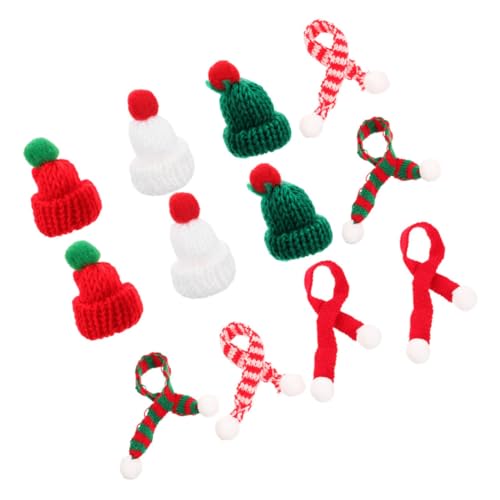 DRESSOOS 12 Teiliges Weihnachtsmützen Und Schal Set, Kleine Strickmützen Zum Basteln, Winzige Mütze, Gestrickte Mini Schals, Miniatur Strickmützen, Mini Zylinder Zum Basteln, Gestrickte von DRESSOOS