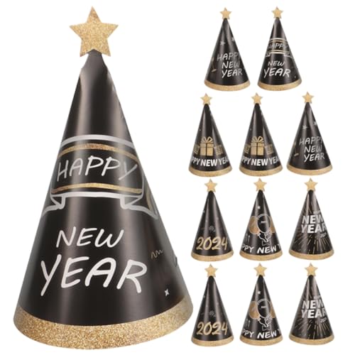 DRESSOOS 12St Papierhut für das neue Jahr 2024 party sachen party supplies Partyhüte Eistüten Jahr Kegelpapierhüte des neuen Jahres Papierkegelhüte für das neue Jahr Black von DRESSOOS