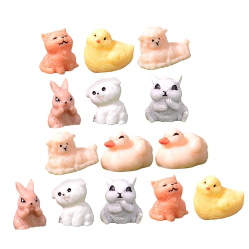 DRESSOOS 14 Stück Entzückende Tierfiguren, Miniatur Tierfiguren, Kunstharz, Kleine Tierstatue, Kleines Tiermodell, Mikro Landschaftsornament, Tierornament von DRESSOOS