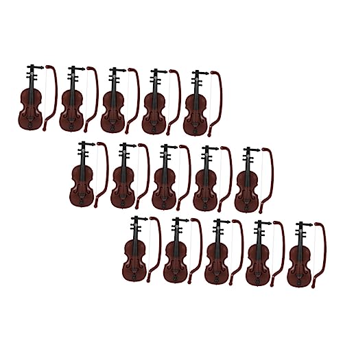 DRESSOOS 15 Sätze Mini-Geige Dekorative Ornamente Miniatur-musikinstrumente Geigenpuppen Zur Dekoration Winzige Instrumente Schreibtischaufsatz Miniaturen Plastik Zubehör Holzmaserung von DRESSOOS