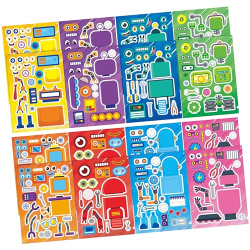 DRESSOOS 16 Bögen Roboter Aufkleber, Cartoon Aufkleber, Cartoon Roboter Aufkleber, Aufkleber, Puzzle, Partygeschenk, Machen Sie Ihren Eigenen Roboter Aufkleber, DIY Roboter Aufkleber, von DRESSOOS
