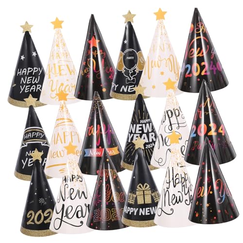 DRESSOOS 18 Stk Papierhut für das neue Jahr Silvestermützen Kappe Jahre Hut Zahlen Jahr Partygeschenke caps für weihnachts party Kegelpapierhüte des neuen Jahres Partyhüte aus Papier von DRESSOOS
