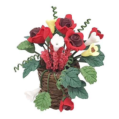 DRESSOOS 1stk Puppenhaus Rote Rose Topfblumen Heimzubehör Sukkulente Pflanze Künstliche Zimmerpflanzen Mini-künstliche Blumen Mikrolandschaft Mini-Rosen Blumentöpfe Ornamente Hochzeit Harz von DRESSOOS