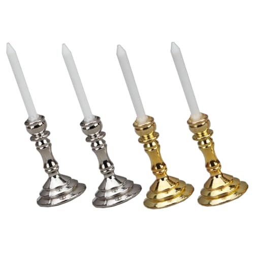 DRESSOOS 2 Paar Mini- -Requisiten Miniatures puppenstubenmöbel Geschenkidee spitz zulaufende Kerzen Halloween-Kerzenhalter flackern Puppenhaus-Kerzenständer Mini-Hausornamente Legierung von DRESSOOS