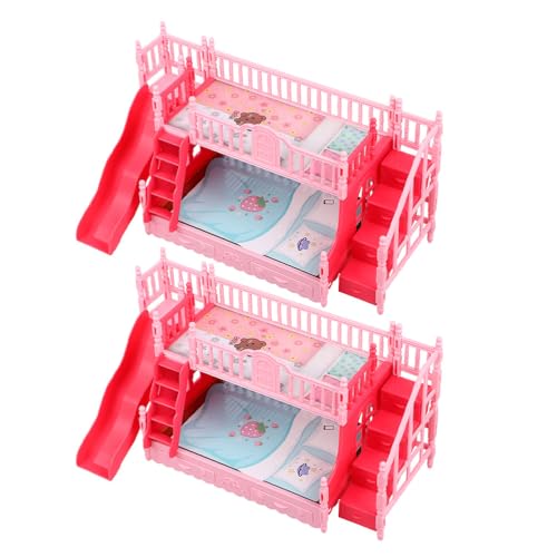 DRESSOOS 2 Stück Miniaturbetten Puppenhausmöbel - Winzige Etagenbetten mit Leiter - Rollenspielpuppe Doppelstock-Spielhauszubehör für Kinderzimmer von DRESSOOS
