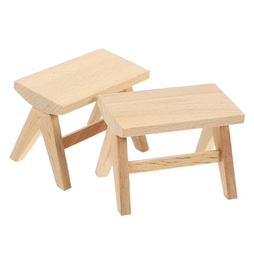 DRESSOOS 2 Stück Puppenhaus Minibank, Modelltisch Und Stuhl, Möbelornamente, Puppenhausmöbel, Schmücken Puppenzubehör, Möbelmodell, Hölzerner Puppenhaushocker, Miniatur Holzhocker von DRESSOOS