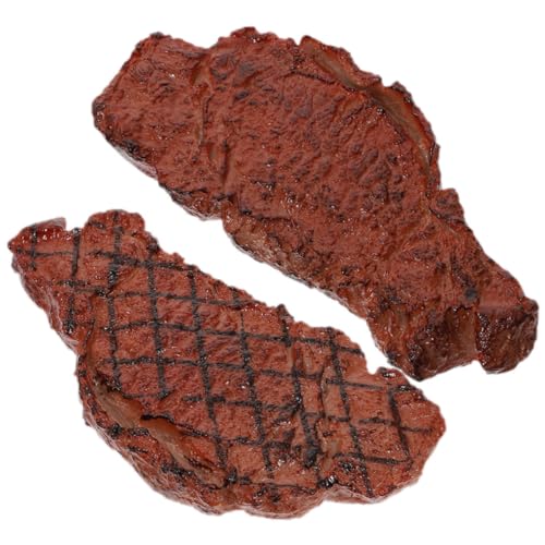 DRESSOOS 2 Stück Steak Modell, Künstliche Steak Dekore, Kunstfleisch, Kunstfutter, Kinder Steak Spielzeug, Plastik Lebensmittel Modell, Künstliche Steak Ornamente, Künstliches Gekochtes von DRESSOOS