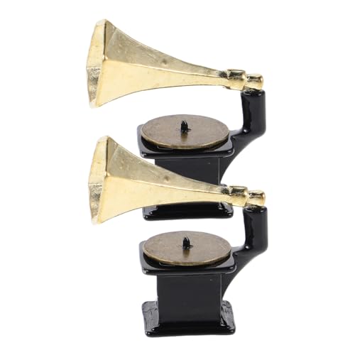 DRESSOOS 2 Stück Teiliges Vintage-Phonograph-Modell Miniatur Retro Plattenspieler Miniatur-deko für Puppenhaus Musikzimmer Bücherregal und Tischdekoration von DRESSOOS