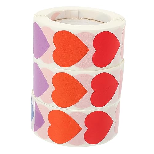 DRESSOOS 3 Rollen Aufkleber Herz Etiketten Verschlussaufkleber Blanko Etiketten Fun Sticker Geschenkaufkleber Herzaufkleber Lustige Sticker von DRESSOOS
