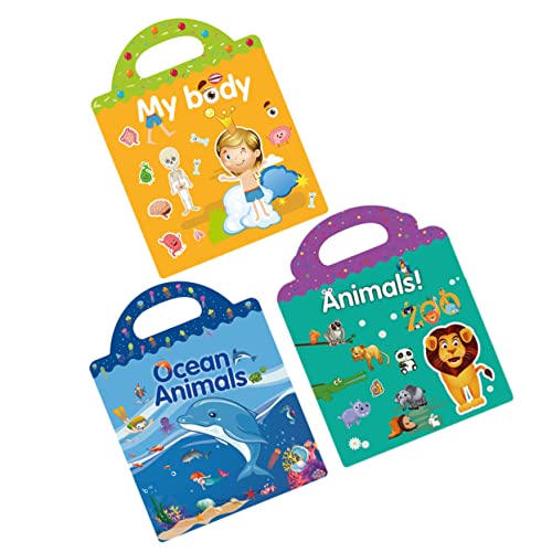 DRESSOOS 3 Stickerbuch Kinder Tieraufkleber DIY Buchaufkleber Fensteraufkleber Cartoon Kunstaufkleber Selbstklebende Aufkleber Lustige Kinderaufkleber Spielzeug Kognitionsaufkleber von DRESSOOS