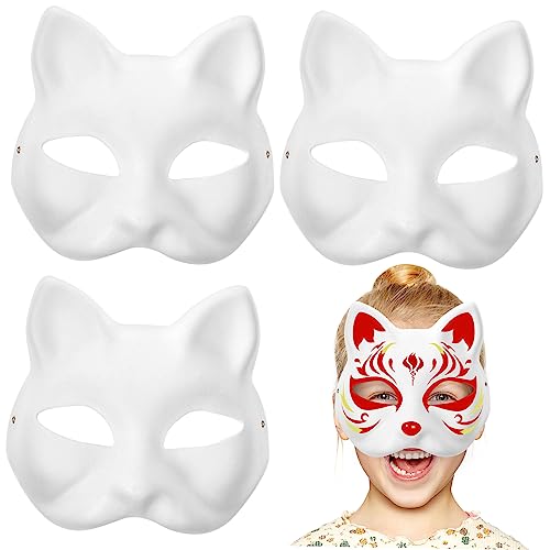 DRESSOOS Leere Katzenmasken 3 Stück Katzen Gesichtsmaske Zum Selbermachen Handbemalt Leere Maske Für Kindergarten Lehrmaske Halloween Kostüm Und Cosplay Zubehör Weiß DRESSOOS Leere Katzenmasken 3 Stück Katzen Gesichtsmaske Zum Selbermachen Handbemalt Leere Maske Für Kindergarten Lehrmaske Halloween Kostüm Und Cosplay Zubehör Weiß von DRESSOOS