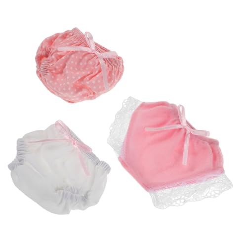 DRESSOOS 3 Stück Teiliges Puppen Unterwäsche Set Wiederverwendbar für Puppen Neugeborenen Windeln Spielzubehör für Mädchen mit Weiß Rosa Gepunktet und Rosa Spitzen von DRESSOOS