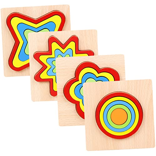 DRESSOOS 4 Sätze Puzzle Formen Geometrie Spielzeug Mathespielzeug zählen kindergeburtstags mitgebsel Shapes Puzzle Spielset aus Holz Rätsel pädagogisches Puzzlespielzeug Kinder Blöcke von DRESSOOS