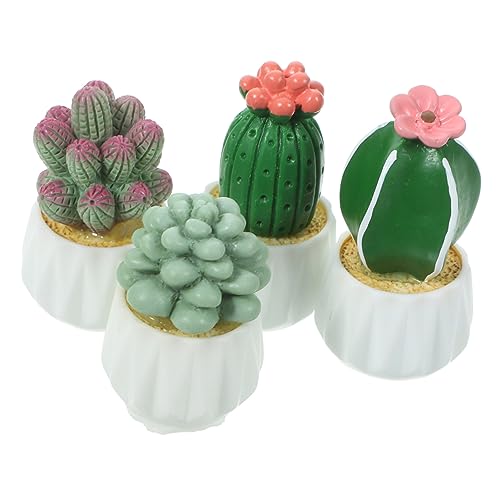 DRESSOOS 4 Stück Kaktus Ornament, Miniatur Topfpflanzen Figuren, Mini Pflanzen Figuren, Harz Kaktus Dekore, Miniatur Pflanzen Figuren, Winzige Blumentöpfe, Figuren, Mini Harz Dekore von DRESSOOS