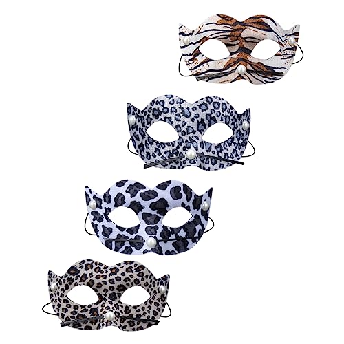 DRESSOOS 4 Stück Leopardenmaske Fuchsmasken Leistungsstütze Halloween-maske Halloween-hälfte Augenmaske Für Kinder Partyzubehör Leoparden-dekor Kinder Masken Abschlussball Bilden Pvc-patch von DRESSOOS