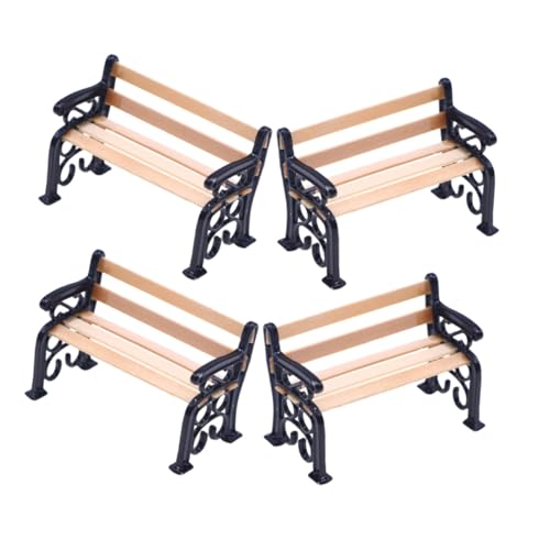 DRESSOOS 4 Stücke Miniatur Park Bank Modell Maßstab 1:12 Puppenhaus Zubehör Für Spielzeug Garten Mini Bank Dekorative Set von DRESSOOS