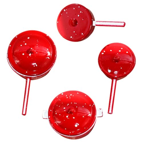 DRESSOOS 4 Stück Miniatur Puppenhausküche, Spielzeug, Puppenhaus, Eintopftopf, Küchensimulationstöpfe, Kindersimulationstöpfe, Metallsimulationstöpfe, Minihaus, Mini Kochgeschirr, von DRESSOOS