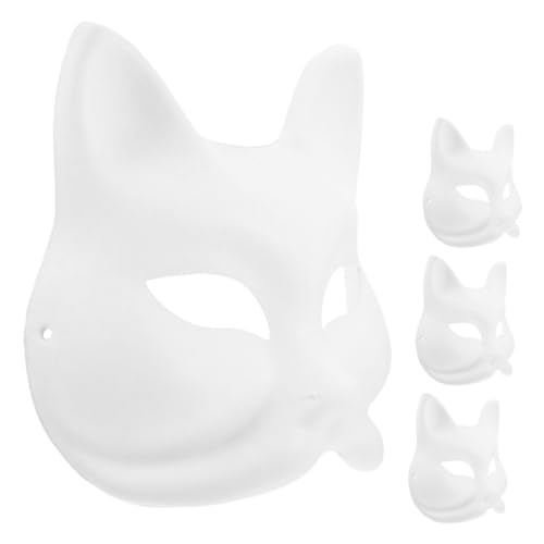 DRESSOOS 4 Stück handbemalte Maske DIY-Maskerade-Maske weiße Katzenmaske halloween maske halloween-maske schmücken handgemachte leere Masken Party-Masken-Dekor Schüttgut Zellstoff Facebook von DRESSOOS