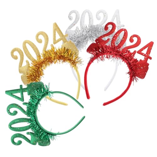 DRESSOOS 4 Stück neues jahr stirnband haarklips haarband weihnachten dekoration Weihnachtsfotorahmen Haarschmuck für das neue Jahr Haarschmuck für die Neujahrsparty 2024 Stirnband Plastik von DRESSOOS