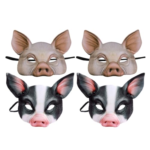 DRESSOOS 4-teilige Schweinemaske: Tier-Cosplay-Schwein-Requisite – Halbgesichtsmaske für Karneval, Maskenball, Festival-Verkleidung – Halloween-Kostümzubehör von DRESSOOS