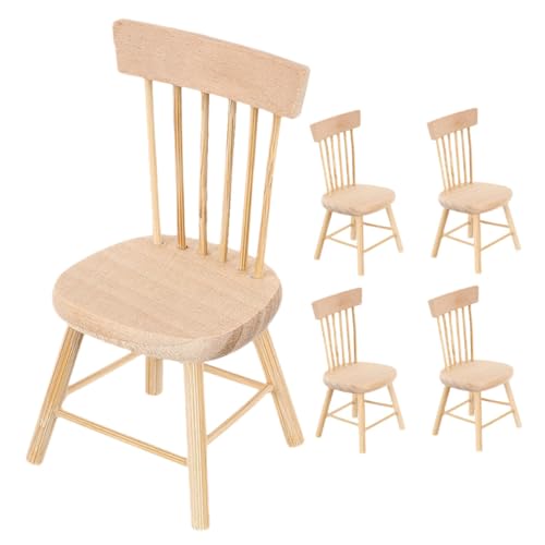 DRESSOOS 5 Stück Puppenhausstuhl Puppenhaus Miniaturstuhl Mini Hausmöbel Mini Holzstuhl Modell Miniaturmöbel Zubehör Puppenhaus Ministuhl Puppenhaus Ministuhl von DRESSOOS