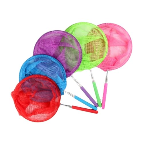 DRESSOOS 5 Stück Teiliges aus Ausziehbaren Teleskop keschern für Verstellbare und Robuste Edelstahlstange mit Nylonnetz Farbenfrohe Insekten Fischernetze für Outdoor Spiel und von DRESSOOS