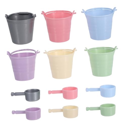 DRESSOOS 6 Sätze Teiliges Miniatur Eimer mit Schöpflöffeln Kleine Bunte Sandkasten Spielzeuge für Tragbare Puppenhaus Accessoires Leichtes Kunststoff für Strand Garten und Outdoor Spaß von DRESSOOS