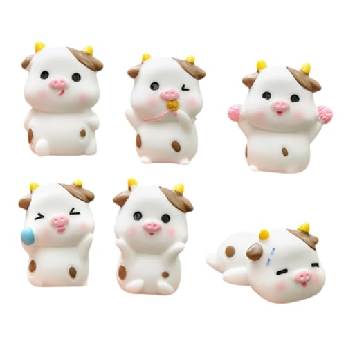 DRESSOOS Figuren Garten Kuh 6 Stück Harz Kühe Massenspielzeug Tier Plüsch Haustier Miniatur Cartoon Mikro Landschaft Dekoration Bonsai Dekoration Mini Kuh Figur Bonsai Kuh Mini Kuh Modell Garten von DRESSOOS