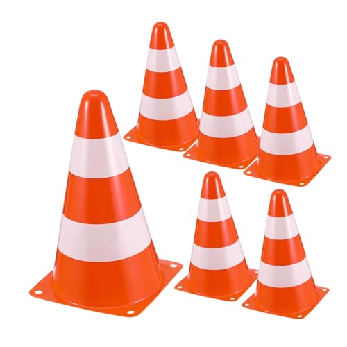 DRESSOOS 6 Stück Teiliges Sicherheitskegel aus Robustem PE Kunststoff Leuchtend Orange mit Reflektierendem Band Leicht und Tragbar für Verkehrsabsicherung Baustellen und von DRESSOOS