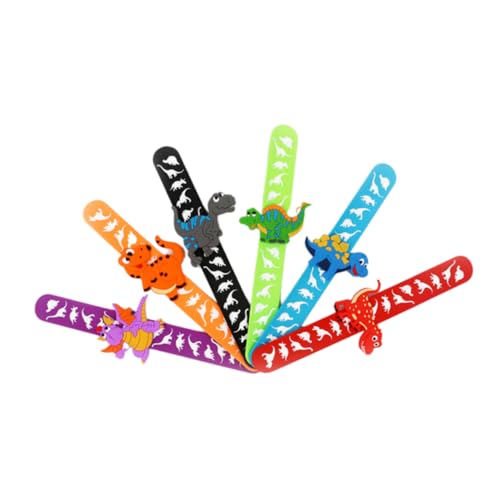 DRESSOOS 6St Kinderspielzeug Lustiges Spielzeug für Kindergeburtstage Silikonarmbänder Dinosaurier-Partybevorzugung einhandzwinge Cartoon-Armband Klappring Junge Füllstoff Knopf von DRESSOOS