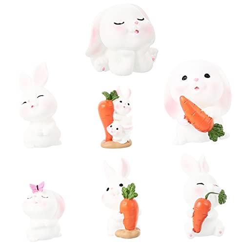 DRESSOOS 7st Cartoon-kaninchen-ornamente Hasen Coop Bären Ratte Plüsch Tiere Pflege Chinchilla Heu Figuren Maske Häschen-statue Desktop-ornament Harz von DRESSOOS