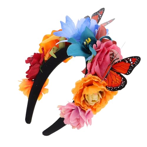 DRESSOOS Blumen Schmetterling Haarreif für Damen Accessoire mit Lebensechten Blumen und Schmetterlingen für Karneval Hochzeiten und Gartenpartys Romantischer Look für Besondere Anlässe von DRESSOOS