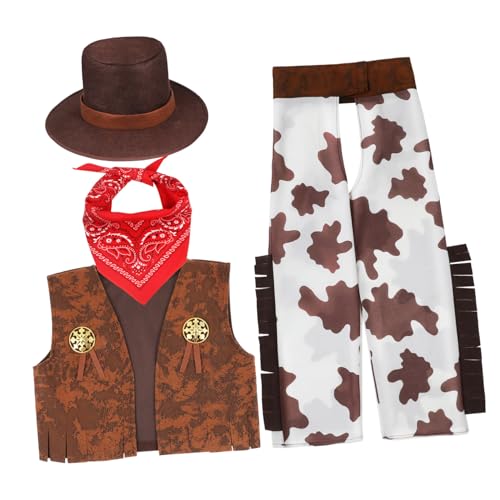 DRESSOOS Cowboy Kostüm aus Weichem Hautfreundlichem Polyester für Jungen Langlebig und Bequem für Halloween Cosplay Partys und Rollenspiele Inklusive Detailreicher Western Optik DRESSOOS Cowboy Kostüm aus Weichem Hautfreundlichem Polyester für Jungen Langlebig und Bequem für Halloween Cosplay Partys und Rollenspiele Inklusive Detailreicher Western Optik von DRESSOOS