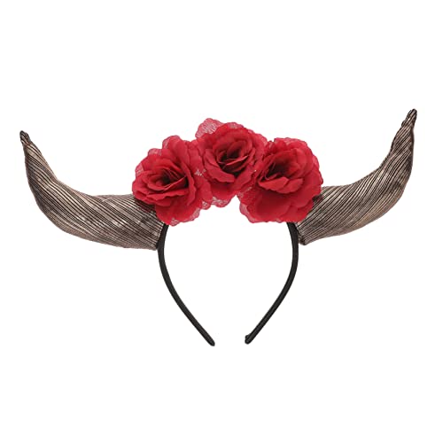 DRESSOOS Day Of The Dead Haarreif mit Rosen und Hörnern Party Kopfschmuck für Damen Cosplay Stirnband für Festliche Kostümierung Rotes Blumenhorn Accessoire DRESSOOS Day Of The Dead Haarreif mit Rosen und Hörnern Party Kopfschmuck für Damen Cosplay Stirnband für Festliche Kostümierung Rotes Blumenhorn Accessoire von DRESSOOS