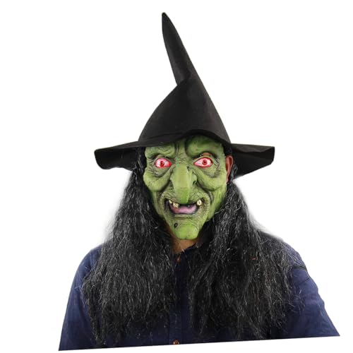 DRESSOOS Halloween Horror Maske Gruselige Nonne Grüner Kopf Hexenmaske für gruselige Partykostüme von DRESSOOS