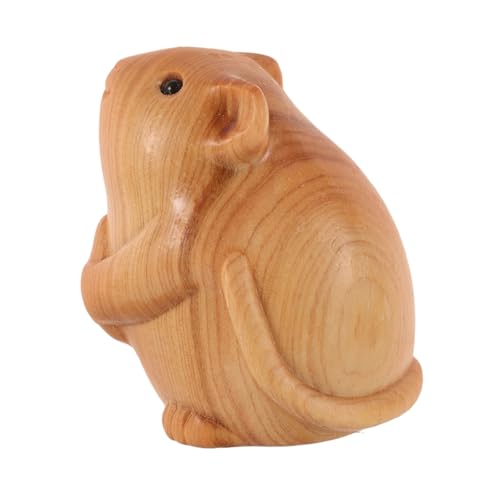 DRESSOOS Holz Hamster Statue Geschnitzte Hamsterfigur aus Holz Dekorative Tischfigur für Zuhause und Garten Langlebig und Wasserbeständig von DRESSOOS
