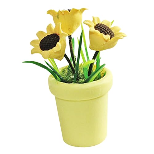 DRESSOOS Künstliche Mini Bonsai Pflanze Mit Sonnenblume Einfache Pflege Für Miniaturdekoration Und Garten Als Tischdeko Für Puppenhäuser von DRESSOOS