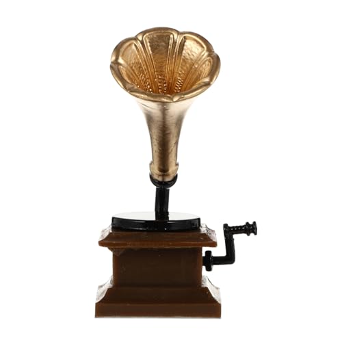 DRESSOOS Mini-Grammophon Miniatur-Plattenspieler-Puppenhaus Retro klassisches Grammophon Modelle Puppenhausmöbel Retro-Desktop-Grammophon-Dekoration Tischdekoration Schreibtisch Requisiten von DRESSOOS