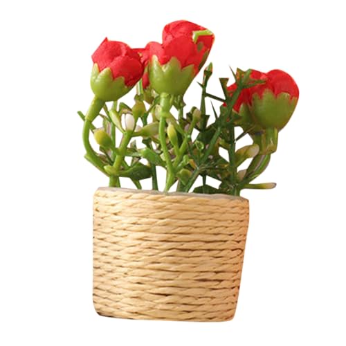 DRESSOOS Mini Topfpflanze Mit Roter Rose, Puppenhaus Topfpflanzen, Puppenhaus, Mini Zubehör, Mini, Mini Bonsai Modell, Miniatur Bonsai, Simulierter Bonsai von DRESSOOS