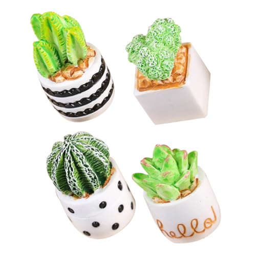 DRESSOOS Mini-kaktusfiguren-dekorationsset 4er-Pack Topfpflanzen Aus Kunstharz Miniatur-Bonsai Für Die Dekoration Von Büro Zuhause Und Auto von DRESSOOS