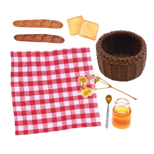 DRESSOOS Dollhouse Miniatur Frühstücksset Für Puppenhäuser 8 Teiliges Set Mit Brotmodellen Honigglas Und Picknickdecke Realistisches Für Die Spielküche Und Puppenstuben Dekoration Doll House von DRESSOOS
