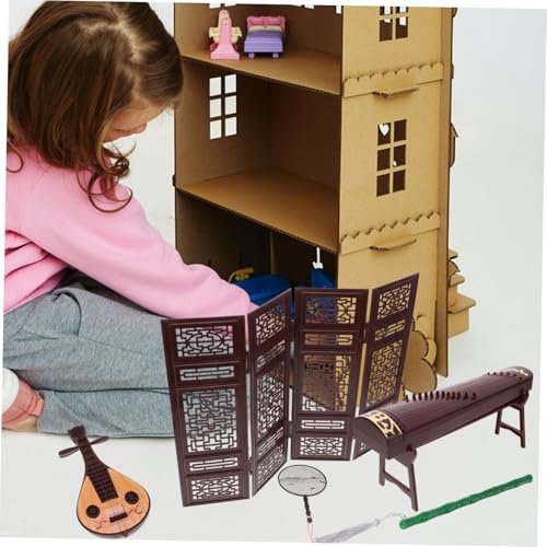 DRESSOOS Miniatur Chinesisches Klassisches Musikinstrument Realistischer Guzheng und Accessoires Mini Haus Dekoration für Puppenhaus Detailgetreue Miniatur Ornamente für Wohnraumgestaltung von DRESSOOS