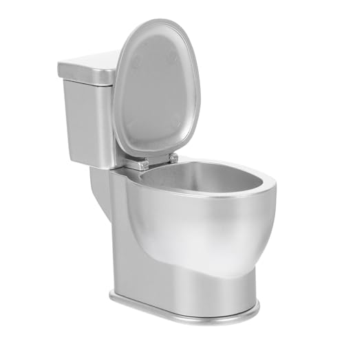 DRESSOOS Miniatur Toilette mit Spülfunktion Realistisches Puppenhaus Badezimmerdekor Stabiles Kunststoffmodell Lebensechte Gestaltung Zubehör für Miniaturmöbel und DIY Sammler Silberfarben von DRESSOOS