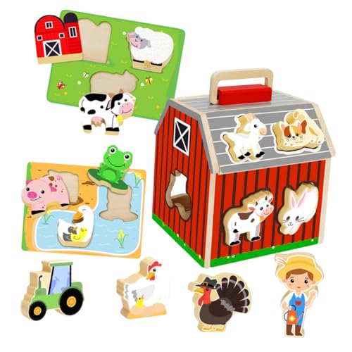 DRESSOOS Montessori Holzbauernhof Puzzle für Kleinkinder Robustes Sortierspielzeug aus Massivem Holz Fördert Kognitive Entwicklung Räumliches Denken Kreatives Rollenspiel Kompakte DRESSOOS Montessori Holzbauernhof Puzzle für Kleinkinder Robustes Sortierspielzeug aus Massivem Holz Fördert Kognitive Entwicklung Räumliches Denken Kreatives Rollenspiel Kompakte von DRESSOOS
