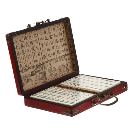 DRESSOOS Reise Mahjong Set Antikes Standard Chinesisches Mahjong Spiel Mit Tragbarem Lederetui Und Englischer Anleitung Perfekt Für Unterwegs Und Familienspiele von DRESSOOS