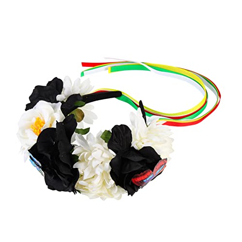 DRESSOOS Rosen Stirnband, Blumen Haarreifen, Performance Stirnband, Tag Der Toten, Bühnen Performance Kopfschmuck, Cosplay Party Haarband, Halloween Haarreifen, Tag Der Toten Kopfschmuck von DRESSOOS