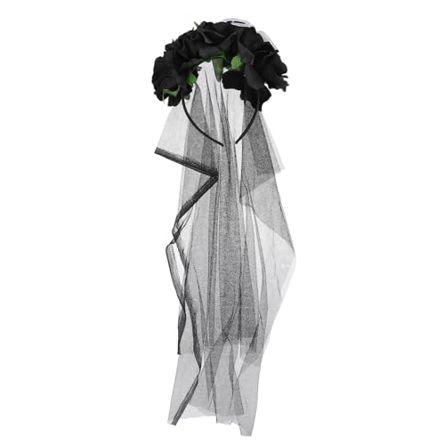 DRESSOOS Simuliertes Rosenhaarband Halloween Netzschleier Kopfbedeckung Stirnband Halloween Gothic Blumen Stirnband Kopfbedeckung Accessoire Floraler Netzschleier von DRESSOOS