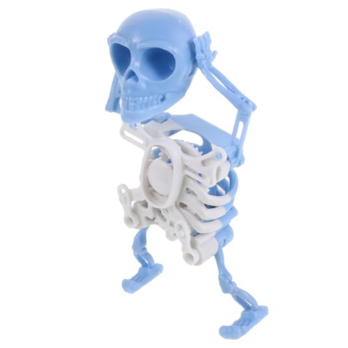 DRESSOOS Tanzendes Halloween Skelett Gedruckte Batterielose Wackel Skelett Figur mit Aufziehmechanismus für Schreibtischdekoration Spaßiges Interaktives Deko Element Nachtleuchtendem Blau von DRESSOOS