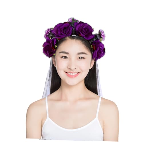 DRESSOOS Totenkopf Stirnband Für Kostüm Blume Und Haarband Haarband Halloween Kopfbedeckung Cosplay Rose Kopfschmuck Erwachsene von DRESSOOS