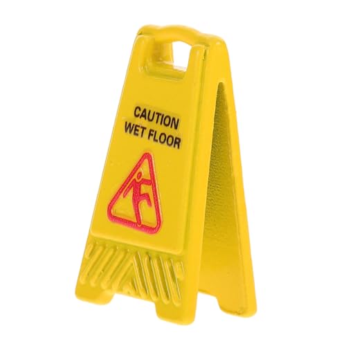 DRESSOOS Warnschilder für Puppenhaus Vorsicht Nassboden Interaktives Lernspielzeug Bilingual Safety Sign Kreatives Zubehör für Feengarten und Rollenspiele Kleine Landschaftsprops von DRESSOOS